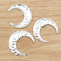 6pcs 33x32mm Antique Silver Plated Moon Handmade Charms Pendant 2 Loops DIY Jewelry Connector Accessories for Bracelet Necklace