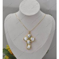 MCT·STAR 5Pcs White Keshi Pearl Cross Pendant Chains 48mm Wholesale Jewelry Accessory Wholesale (Z13597)