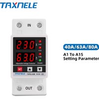 Dual Display 40A 63A 230V Din Rail Adjustable digital Over Under Voltage Relay Surge Protector Limit Over Current Protection