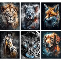 5D DIY Diamond Painting Animals Lion Koala Tiger Cross Stitch Kit Full Drill Round Embroidery Mosaic Art Picture of Rhinestones