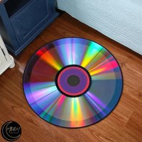 Golden CD Round Area Rug Retro Music Art Design Soft Fluffy Luxury Living Room Bedroom Decorative Carpet
