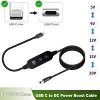 USB C to DC 5.5x2.1mm PD Trigger Cable 5V 9V 12V 15V 20V Adjustable Power Supply Adapter for Router Monitor LED
