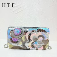 Evening Bag Sequin Embroidered Floral Design Evening Bag Elegant And Refined Fashion Women's Clutch Bag With Metal Chain