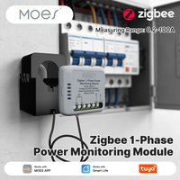 MOES Tuya Zigbee Smart 1-Phase Energy Power Meter 100A APP Monitoring Module Bidirectional With Current Transformer Sensor Clamp