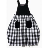 Black patchwork loose dress for women imakokoni original summer art plush plaid casual mid length shoulder strap skirt 265576