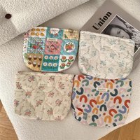 New Large-Capacity Quilted Cotton Cartoon Flower Storage Bag - Cute & Portable Cosmetics Skincare Toiletry Bag