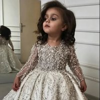 Shiny Flower Girl Dresses For Wedding Full Sleeves Sequin Floor Lenght Kids Party Birthday Dress First Communion Gown Custom