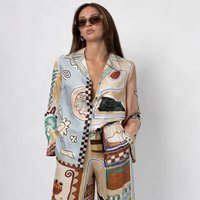Baroque French Vintage Graffiti Style Printed Long Sleeve Shirt Lose Wide Leg Pant Suits Casual Two Piece Sets Womens Outifits
