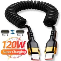 120W PD 5A USB C to Type C Spring Retractable Car Fast Charging Cable Data Cord for iPhone 15 16 17 Xiaomi Samsung S23 MacBook