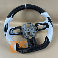 White Leather Carbon Fiber Steering Wheel with White Stitching for 2021 F-ord M-ustang GT Custom Performance Upgrade Wheel