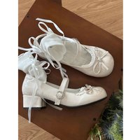 Bubble White Thick Heel Mary Janes Women's Shoes Retro Low Cut Single Shoes Fashionable round Toe PU Leather