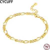 CYCUFF S925 Sterling Silver Bracelet Gold Simple Inlaid Mother And Child Chain Women Fashion Simple Birthday Party Charm Jewelry