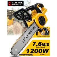 Electric Goddess 12in Brushless Electric Chain Saw 1200W Cordless Woodwork Cutting Tool For Dewalt 20V Battery Pin