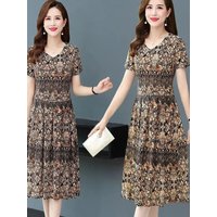 Floral Print Maternity Dress Summer New Style plus Size Women's Clothing Korean Style A-Line Dress V-Neck Short Sleeve