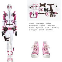 Sexy Gwenpool Gwen Poole Cosplay Fort Pink Ghost Costume High Quality Leather Jumpsuit Shoes Props Mask Set Party Woman