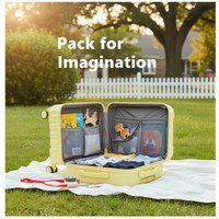20 Inch Kids Rideable Rolling Luggage Password Lock Portable Carry On Suitcase for Winter Vacation Children Gift Choice