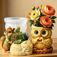 3D Animal Succulent Planter Pot Silicone Mold Squirrel Dog Cat Bear Owl Octopus Cement Flower Pot Candle Holder Pen Holder Mold