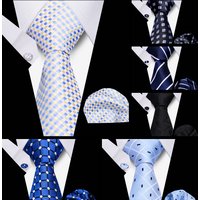 Business Ties For Men Tie Set Dots Necktie Classic Plaid Cufflinks Stripe Handkerchief For Wedding High Quality Formal Gravata