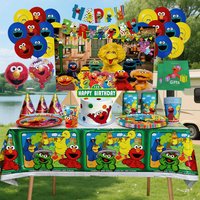 New Sesames Street Theme Paper Tableware Tablecloth Cups Plates Napkin Cake Topper Hats Elmo and Friends Birthday Party Supplies
