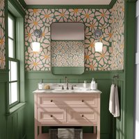 Funky Daisy Wallpaper,Retro Green Orange Decor Wall Papers Peel & Stick,Or Tradition Botanical Floral Wall Mural For Bathroom