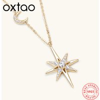 100% 925 Sterling Silver 3mm 0.1CT Moissanite Necklace for Women 14K Yellow Plated Fashion Star&Moon Pendant Necklace