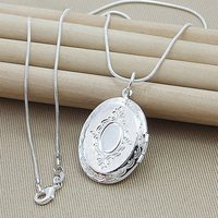 925 Silver Chain Necklace with Round Photo Locket Pendant Charms Snake Chain Design Jewelry Accessory