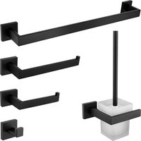 Matt Black Bathroom Hardware Set Kit Accessories Wall Shelf Towel Bar Rack Rail Robe Hanger Toilet Brush Roll Paper Holder Dish