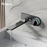 AITANA Luxury Brass Black Bathroom Faucet LED Light Digital Display Design with Cold and Hot Dual Control Wall Mounted Basin Tap