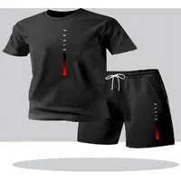 New Minimalist Solid-Color Paris Letter Print T-Shirt and Shorts Two-Piece Set Summer Plus-Size Athletic Men's Short-Sleeve Set