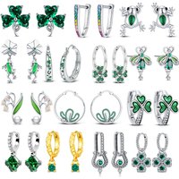 New 925 Sterling Silver Green Earrings Cactus Shamrock Frog Hoop Earrings For Women's Daily Wear And Party Gifts
