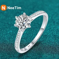 NeeTim 0.5-2ct Moissanite Wedding Ring for Women Sterling Silver Round Brilliant Diamond Solitaire Engagement Rings Certified