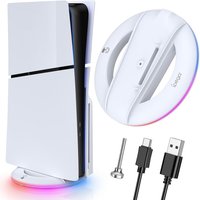 IPEGA Vertical Stand for PS5 Slim Console Disc and Digital with 14 Light Mode, RGB Base Stand for PS5 Slim Console