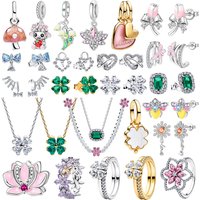 Original 925 Sterling Silver Four Leaf Clover Lotus Bow Snail Pendant Earrings Ring fit Women's High-end Birthday Jewelry Gifts