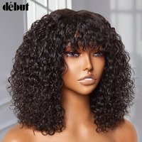 Brazilian Highlight Honey Water Wave Blonde Colored Wigs Short Pixie Bob Cut Human Hair Wigs With Bangs Jerry Curly For Women