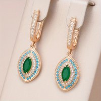 Exquisite Gold Color Inlaid Green Cubic Zirconia Copper Dangle Women's Earrings Daily Wear Party Earrings Woman Fashion Jewelry