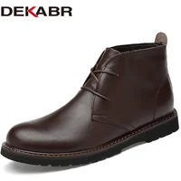 DEKABR Autumn Winter Warm Fur Ankle Boots Business Genuine Leather Mens Boots New Comfortable Soft Handmade Plus Size 48