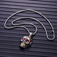 Stainless Steel Titanium Red Evil Eyes Tooth Skull Pendant Hip Hop Punk Collar Chains Necklace for Men Women Jewel