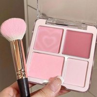 4-Color Pink Peach Blush & Highlighter Palette - Matte Cream Powder, Brightening Color-Boosting Cheek Makeup Rouge