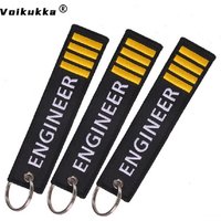 Voikukka Jewelry Text Embroidery Engineer Pilot Four Bars Keychain Black Pendant Tags Rectangle Key Chains Souvenir Wholesale
