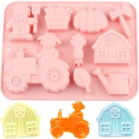 9 Cavity Farm Theme Silicone Chocolate Molds Pumpkin Tractor Axe Watering Pot House Mold for Chocolate Candy Molds Silicone