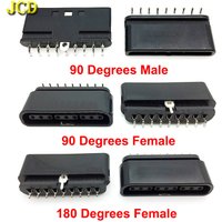 JCD 1 Pieces Replacement 9 Pin 90 180 Degrees Game Controller Interface Male Female Socket Slot Connector for PS2 Console
