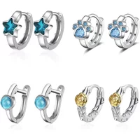 Baby Princess Blue Crystal Zircon Cute Star Hoop for Child Girl Women Beautiful Loop Huggies Korea Jewelry Arete