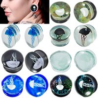 Quality Glass Double Flared Ear Gauge Plugs Jellyfish Ear Gauges Various Colors Expanders Weight Body Piercing Jewelry 8mm-25mm
