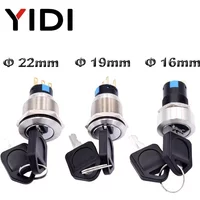 16mm 19mm 22mm Waterproof Metal Rotary Key Selector Switch 2 3 Position Stainless Steel Push Button Lock Switch Latching 1NO1NC