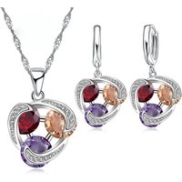 925 Sterling Silver Color Fashion Jewelry Set for Women Girl Pendent Necklace Hoop Earrings CZ Zircon Anniversary Party Gift