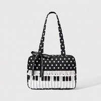 Musical Note Tote Bag For Women, Charming Piano Lace Trim & Bow, Sweet Retro Polka Dot Print Elegant Large Capacity Shoulder Bag