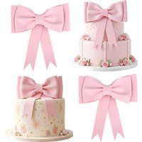 Pink Bow Cake Toppers EVA Foam Bowknot Cake Decorations for Wedding Birthday Baby Shower Party Supplies DIY Gift Box Wrap Decor
