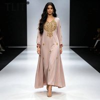 TLIT Fashion Women's Elegant Loose Fit Heavy Beaded Dress Round Neck Long Sleeve High Waist Evening Dress 2026 Summer New SK3040