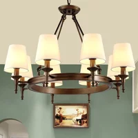 American Vintage Chandeliers Fabric Lampshape Home Indoor Living Dining Room Decor Ceiling Pendant Light Country Style Lighting