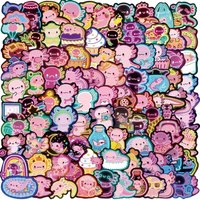50/100Pcs Cute Cartoon Axolotl Neon PVC Stickers Waterproof for Luggage Water Bottle Phone Golden Memory Stickers Store